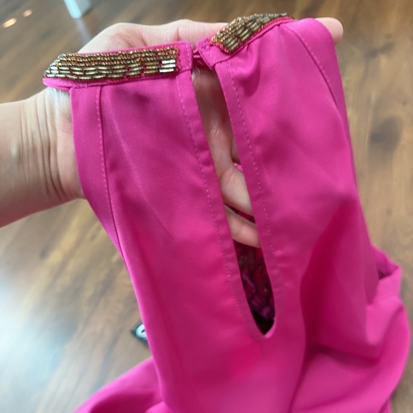 XOXO Fuchsia Halter Top with Black And Gold Lace - Picture 6 of 9